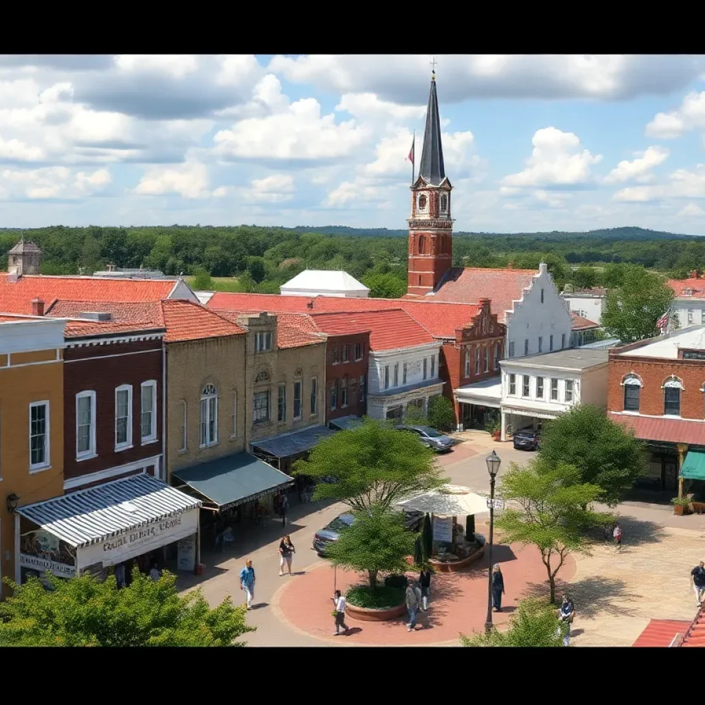 A picturesque view of a historic small town in Mississippi showcasing Southern charm.