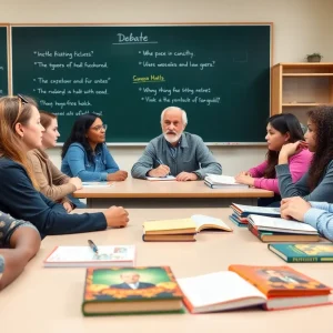 Students in a classroom discussing historical legacies.