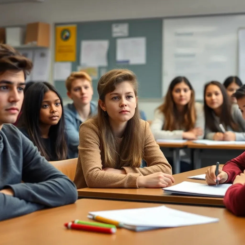 Students expressing concern during a classroom discussion