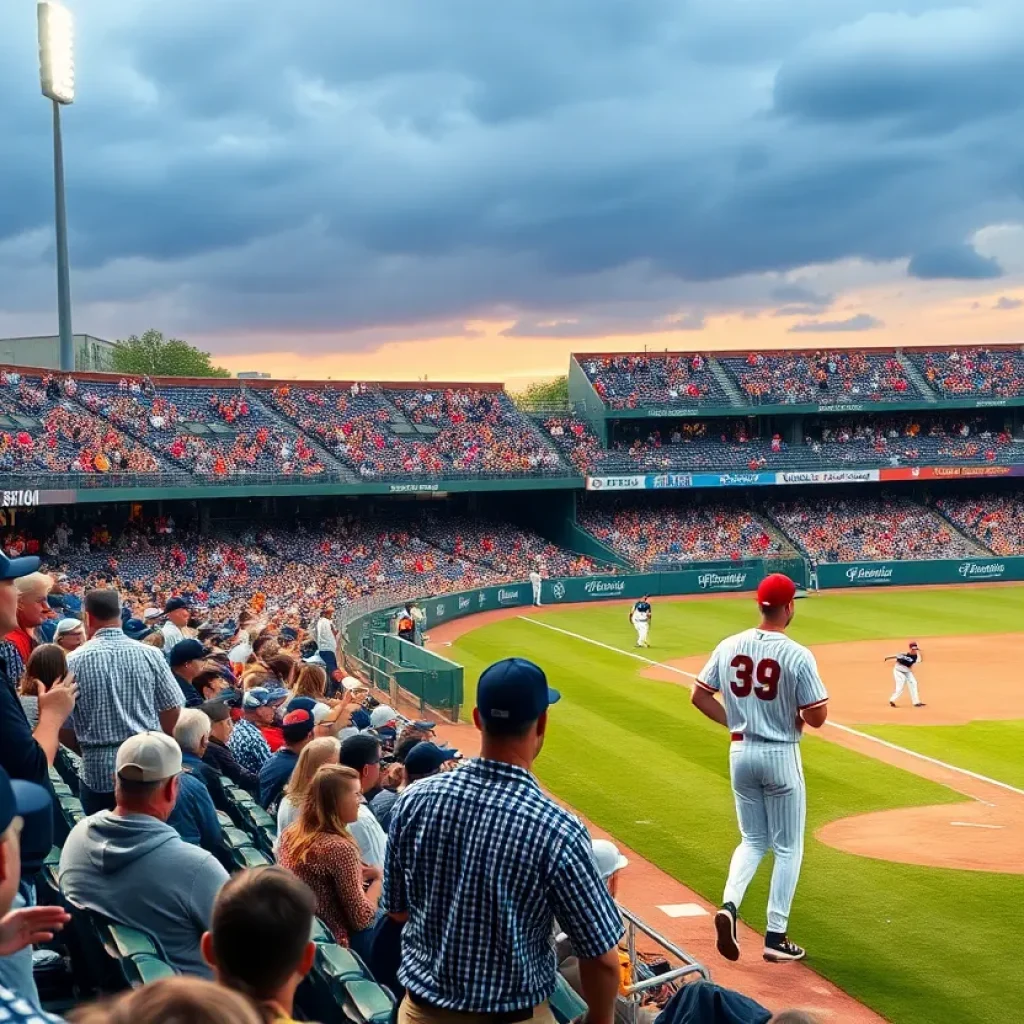 Players competing in the Farm Bureau Diamond Dawg Classic Alumni Game at Dudy Noble Field.