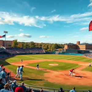 College baseball teams playing in an exhibition game at Blue Wahoos Stadium