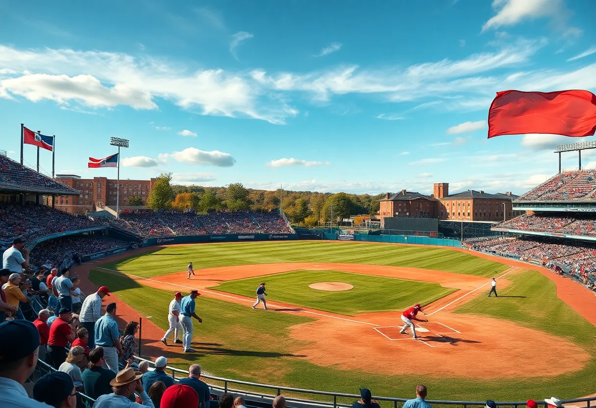 College baseball teams playing in an exhibition game at Blue Wahoos Stadium
