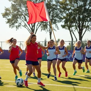 Great Britain women's flag football team practicing for the Olympics