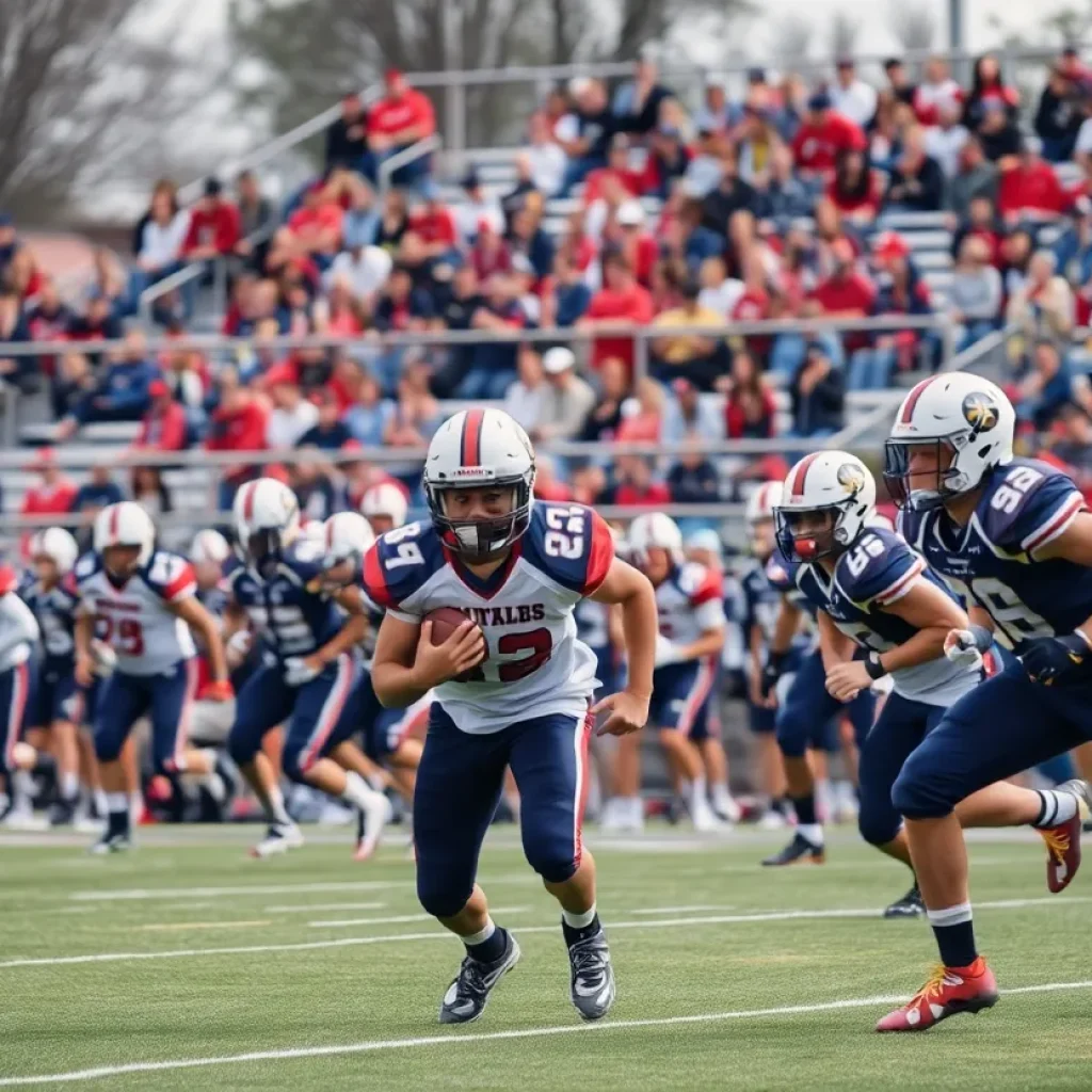High school football players competing on the field