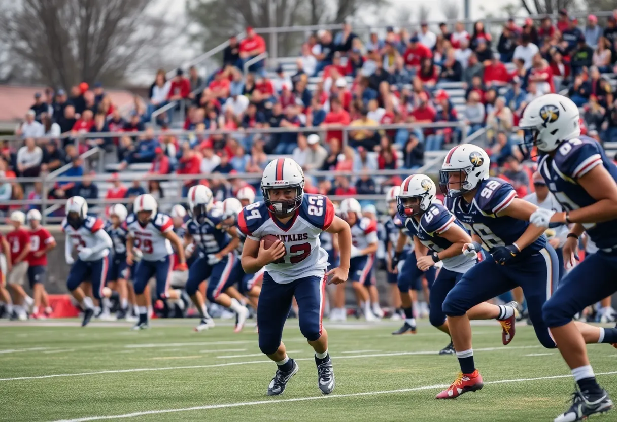 High school football players competing on the field
