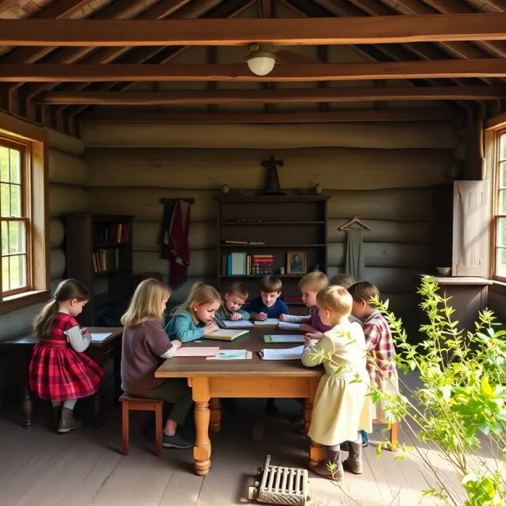 A historic classroom scene for Choctaw children in the 1830s