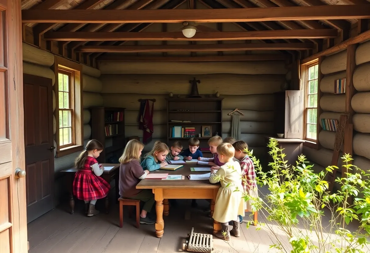 A historic classroom scene for Choctaw children in the 1830s