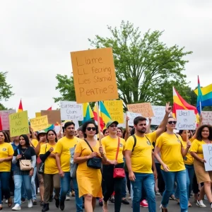 Protesters marching for No Kings Day in Jackson