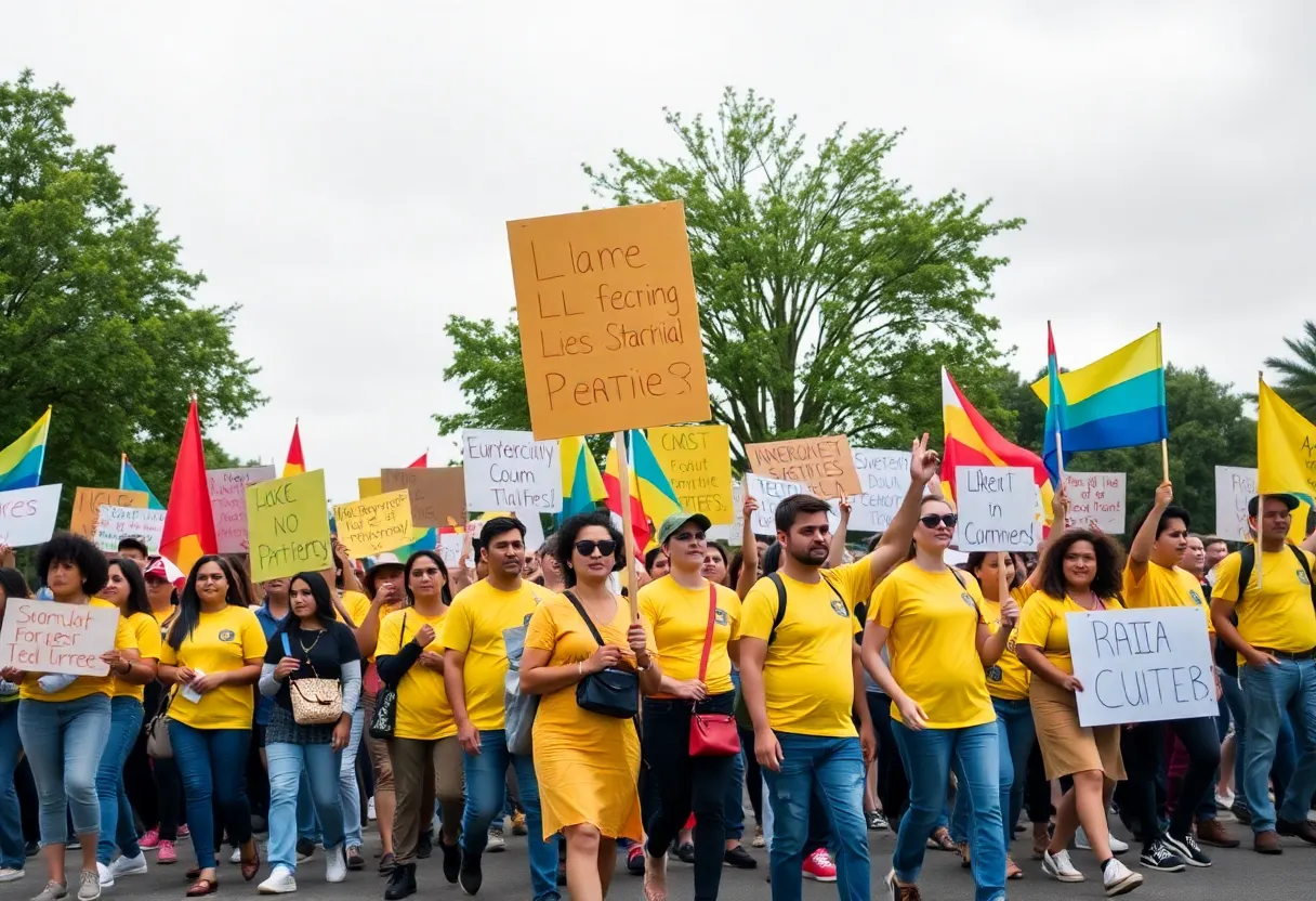 Protesters marching for No Kings Day in Jackson