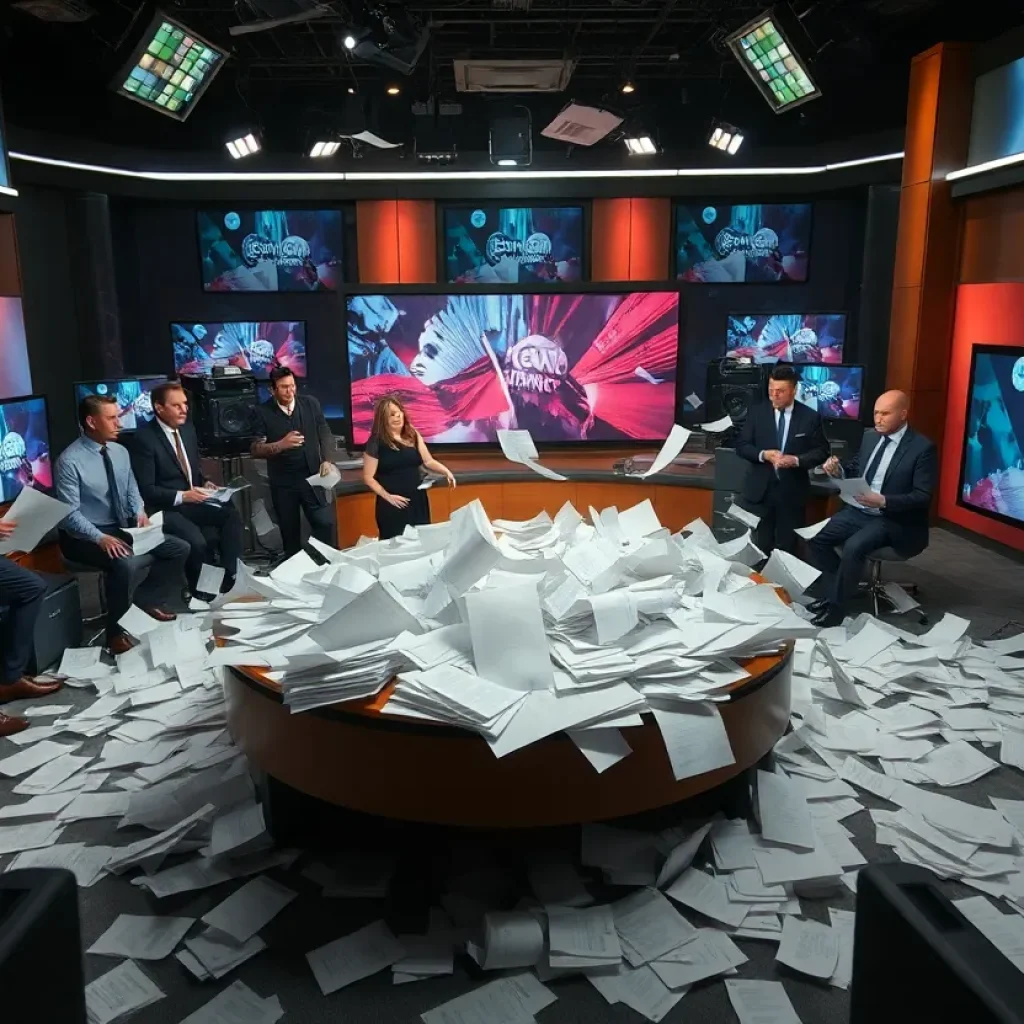 A scene depicting tension in a late-night television studio