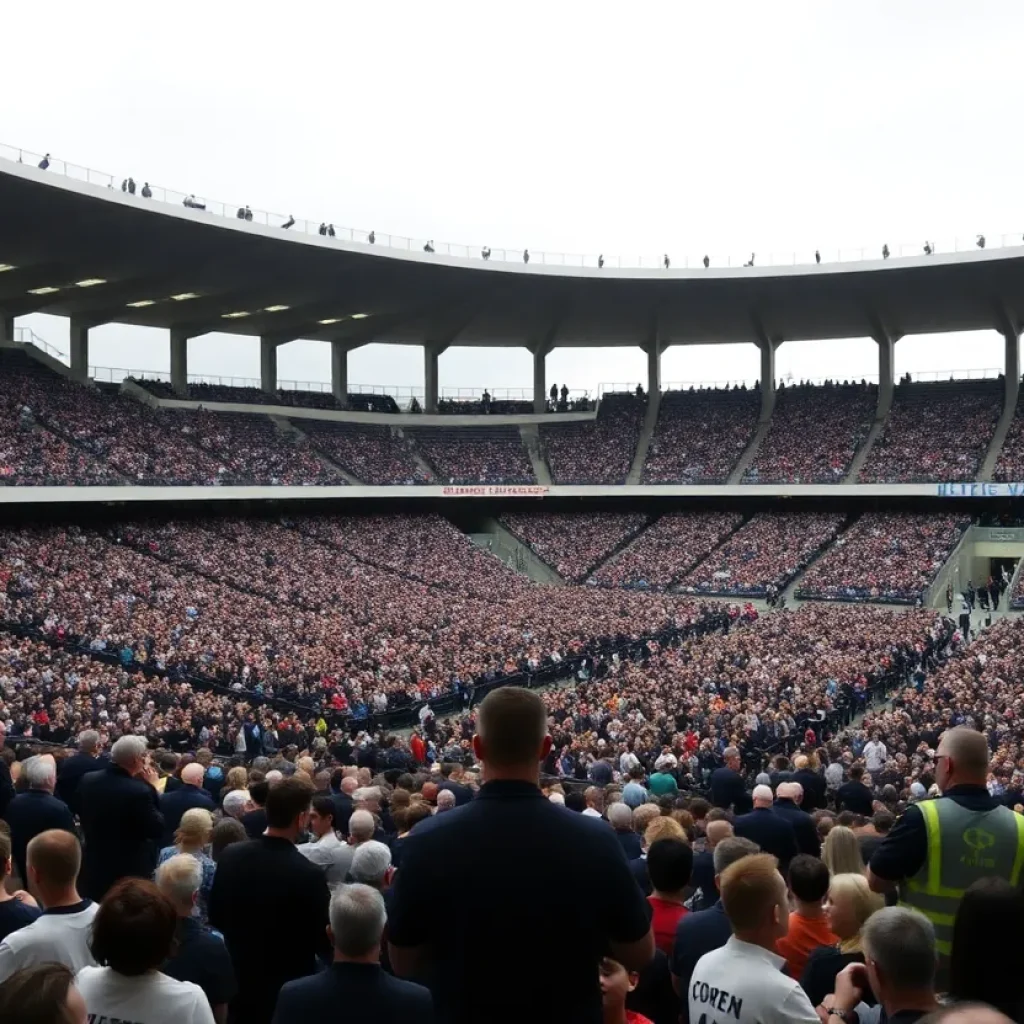 Security measures at a memorial service in a stadium