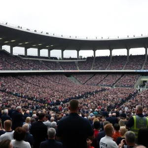 Security measures at a memorial service in a stadium
