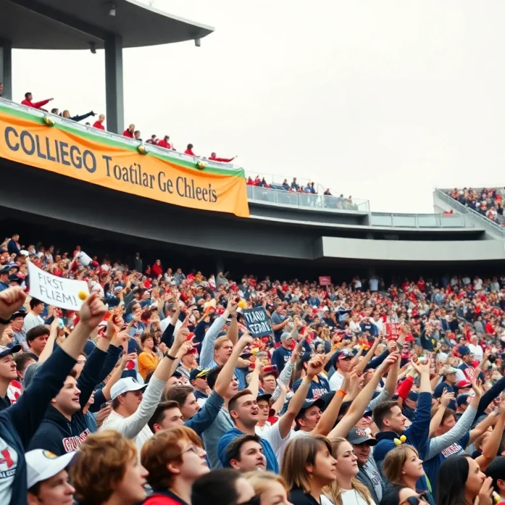 Fans celebrating Mississippi State Bulldogs victory in the stadium