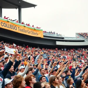 Fans celebrating Mississippi State Bulldogs victory in the stadium