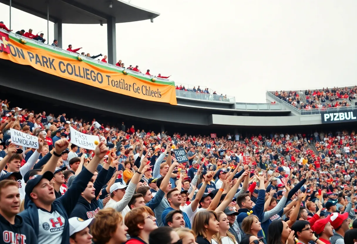 Fans celebrating Mississippi State Bulldogs victory in the stadium