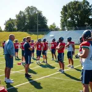 Mississippi State football players practicing on the field during bye week.
