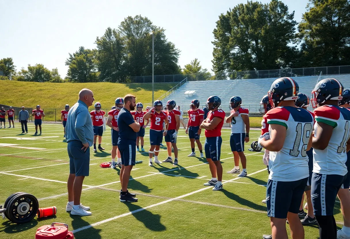 Mississippi State football players practicing on the field during bye week.