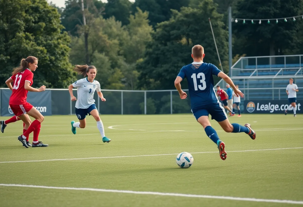 Players from the Mississippi State soccer team competing in a match.