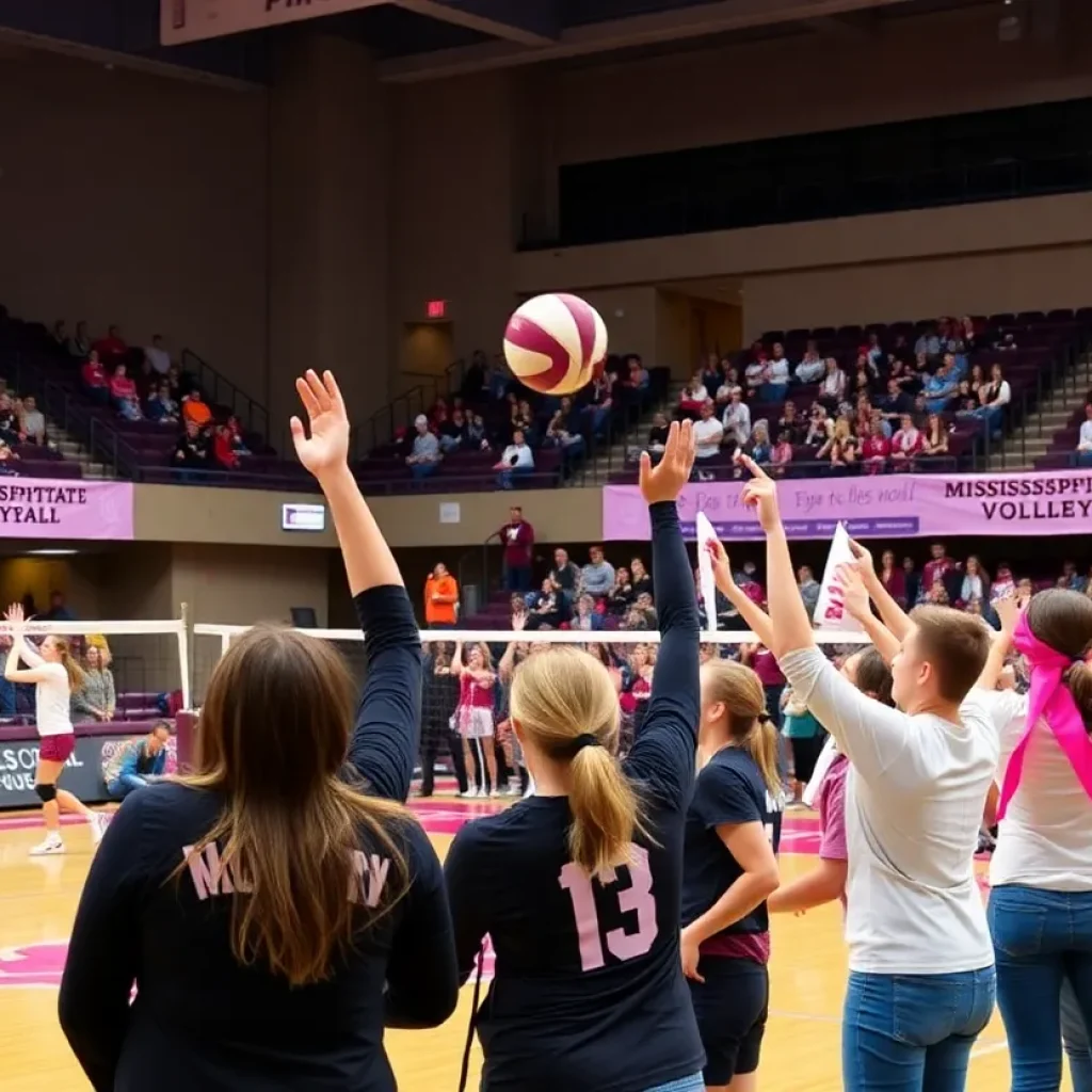 Excited fans at a Mississippi State volleyball match