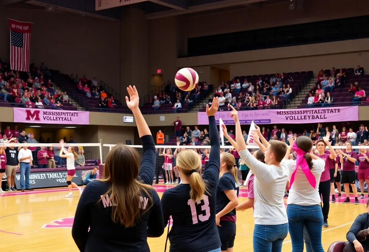 Excited fans at a Mississippi State volleyball match