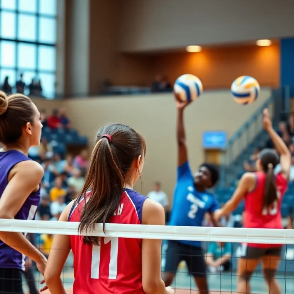 Mississippi State volleyball team celebrating a win