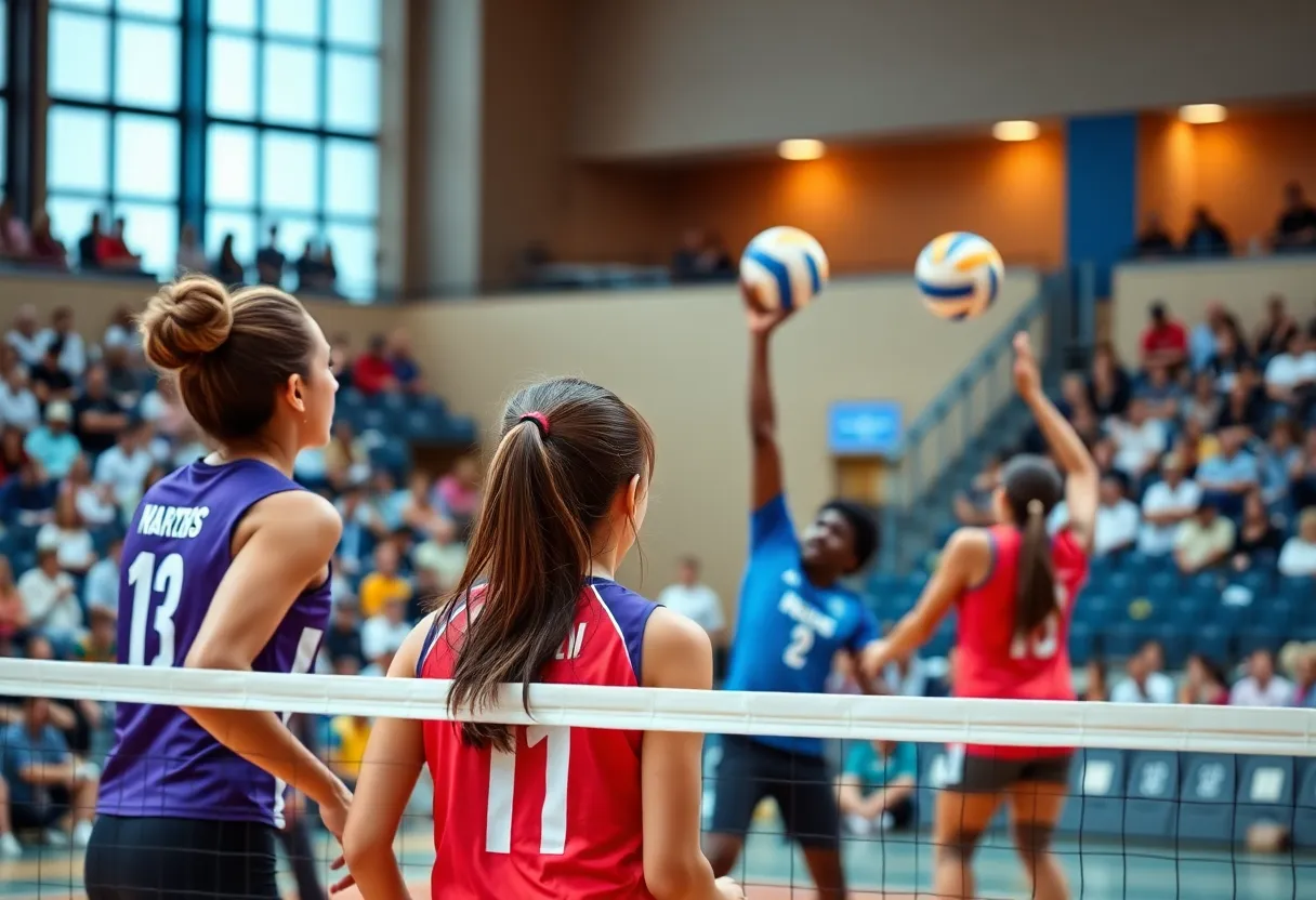 Mississippi State volleyball team celebrating a win