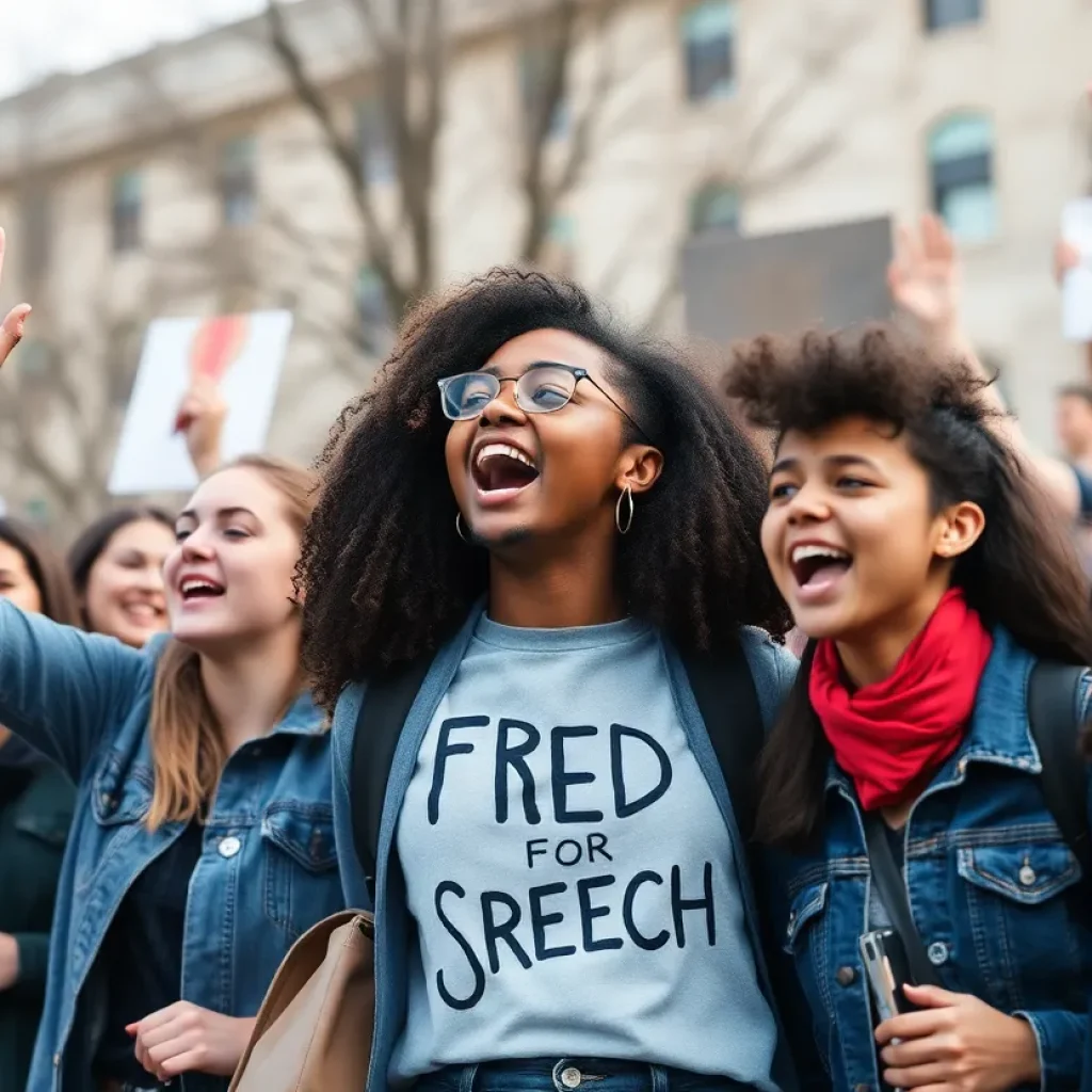 Students rallying at the University of Oklahoma campus addressing foreign remarks