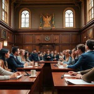 Students engaged in a debate at the Oxford Union