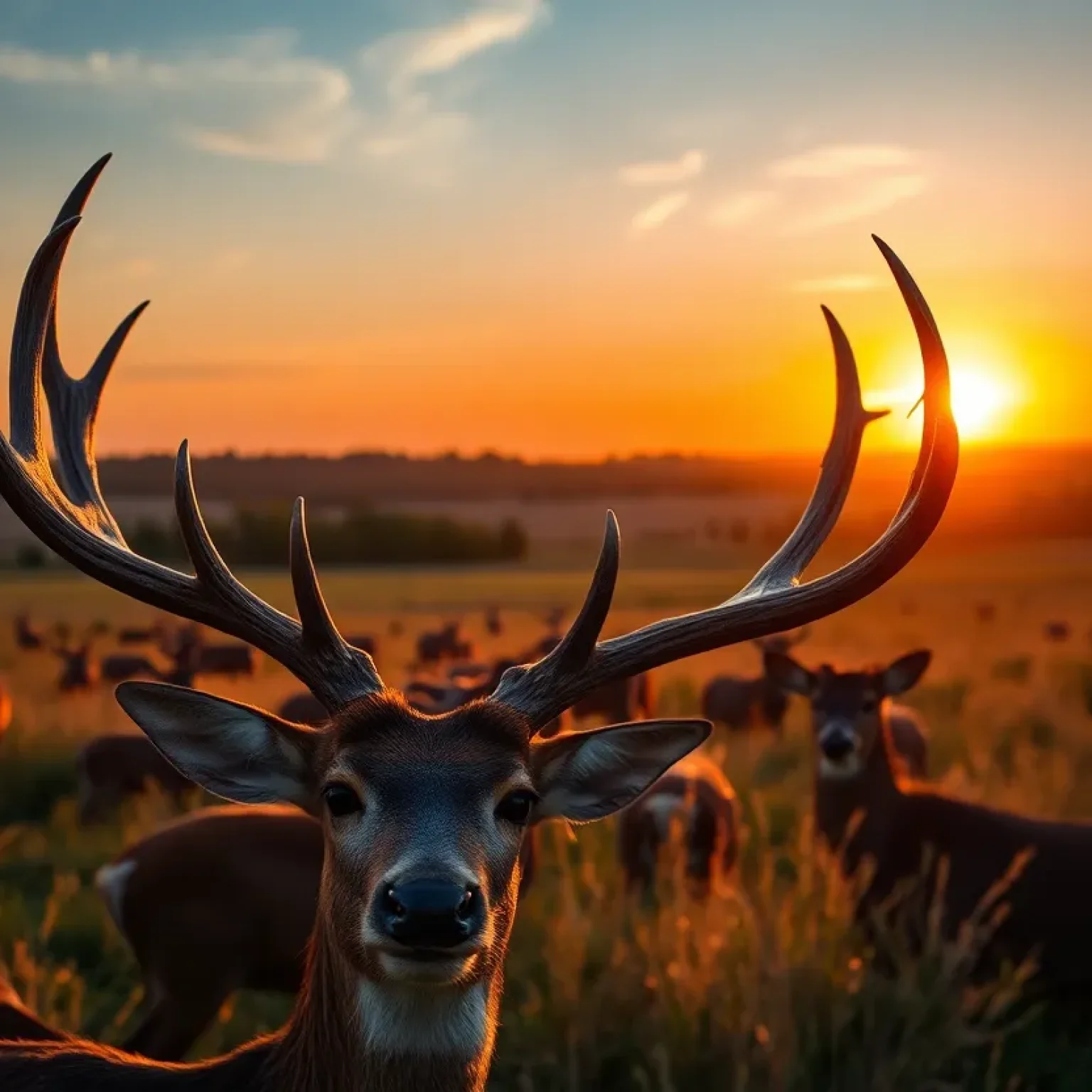 A majestic 175-inch buck with velvet antlers in a scenic landscape