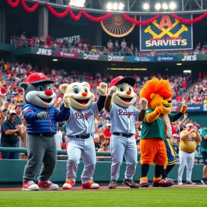 A lively baseball game featuring the Savannah Bananas with fans in the background.