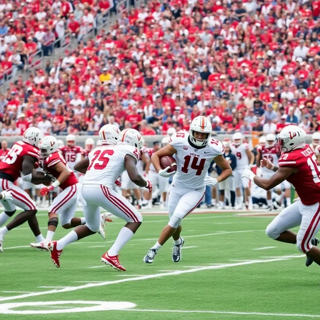 Players in action during SEC football game