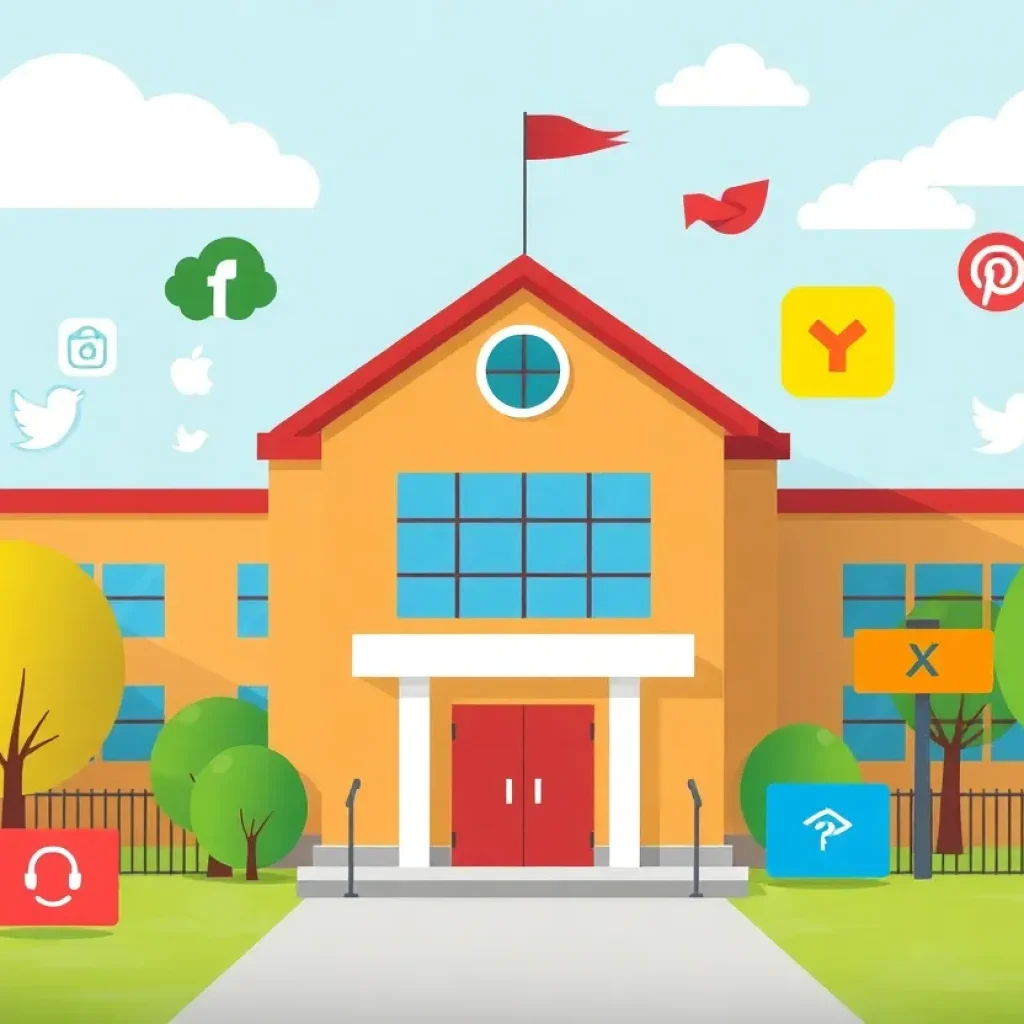 Illustration depicting social media threats to school safety