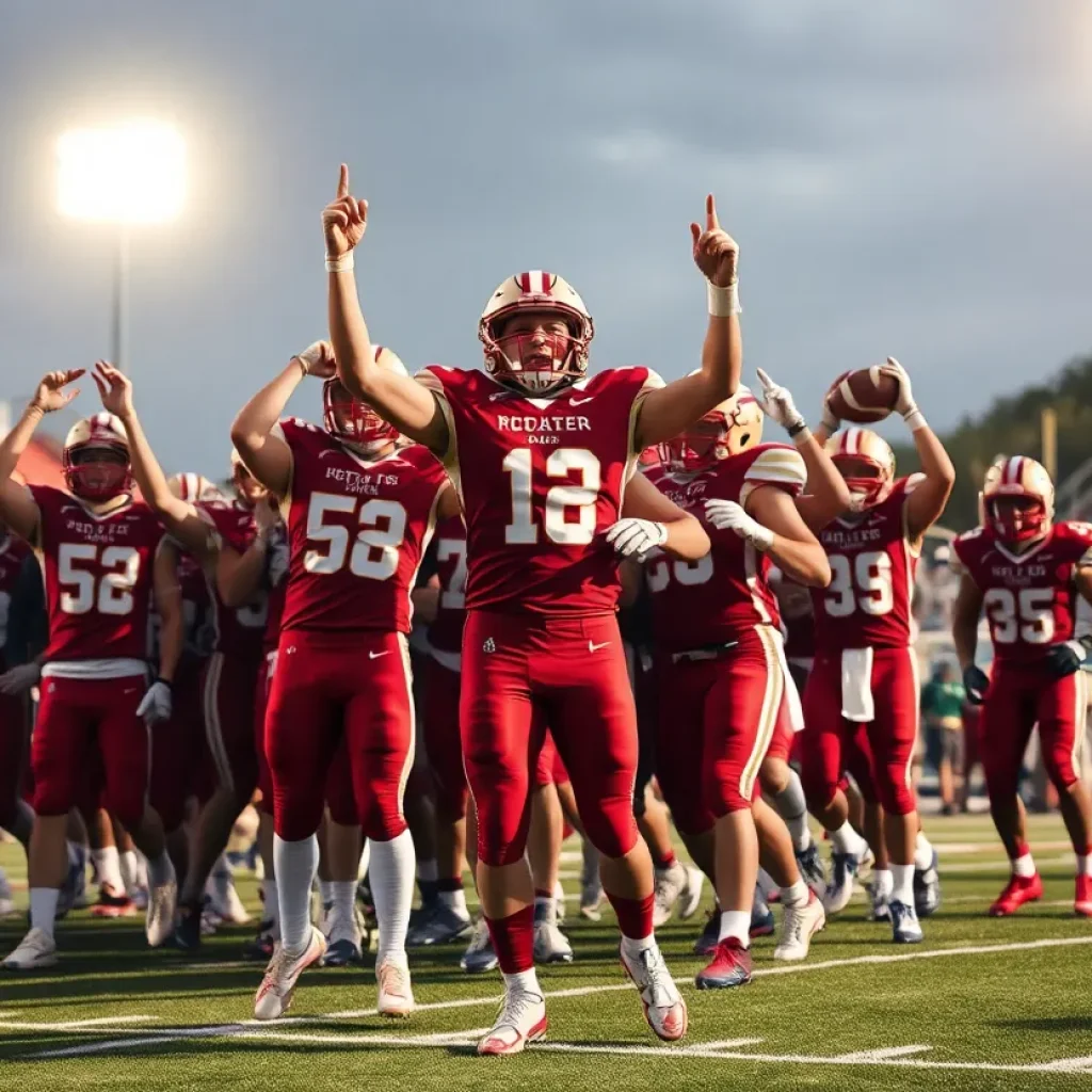 Starkville football team celebrating their victory on the field.