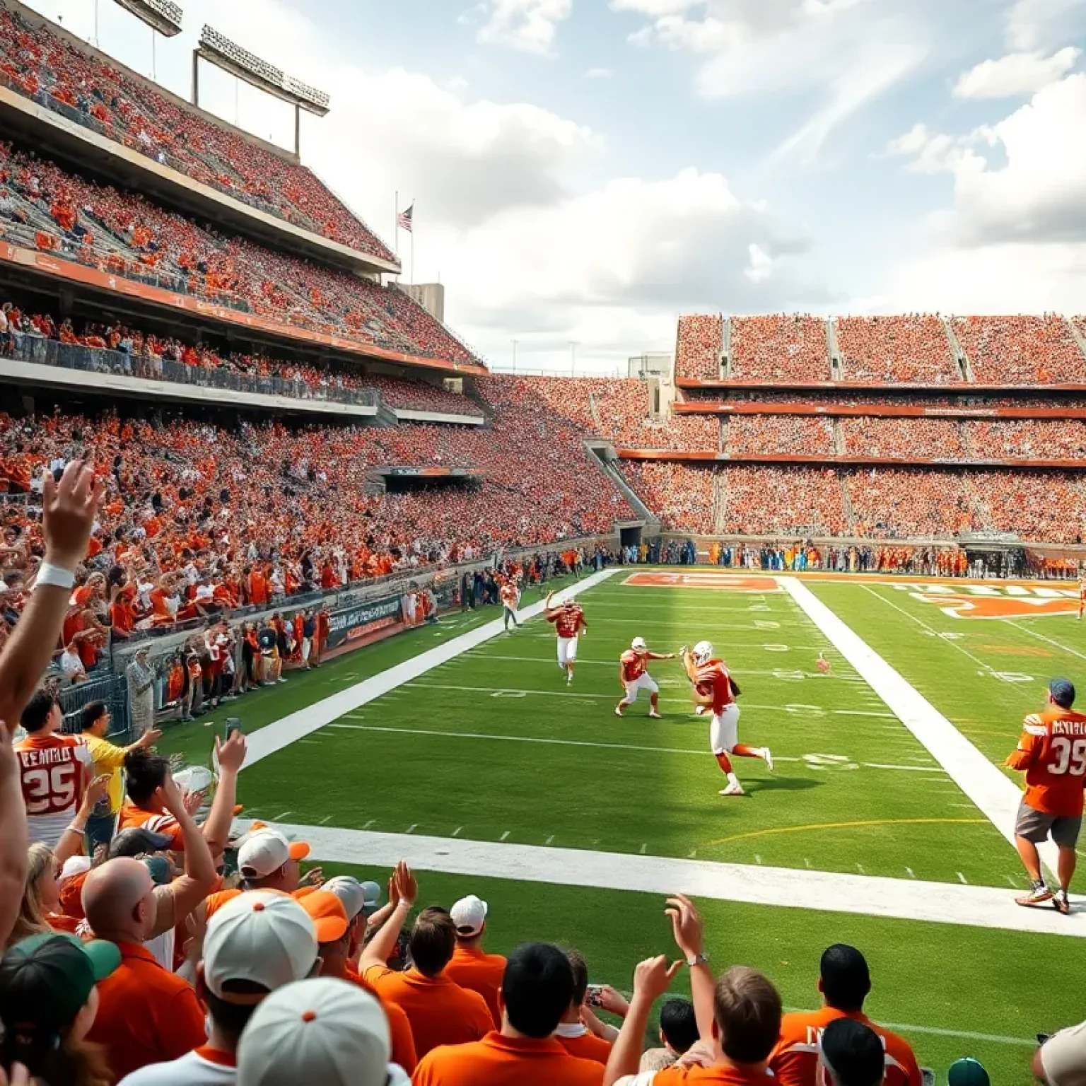 Texas Longhorns players celebrating in overtime victory