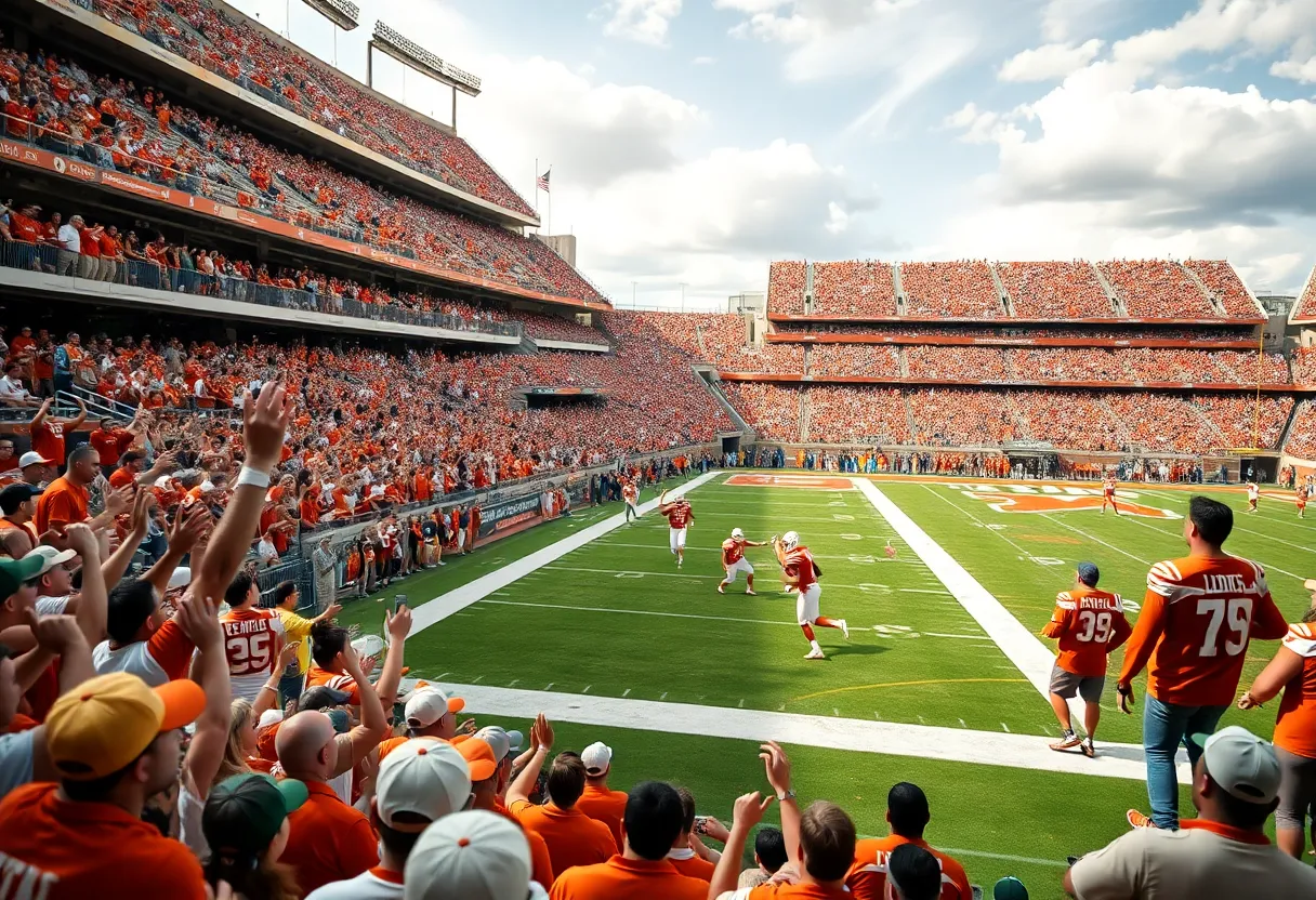 Texas Longhorns players celebrating in overtime victory