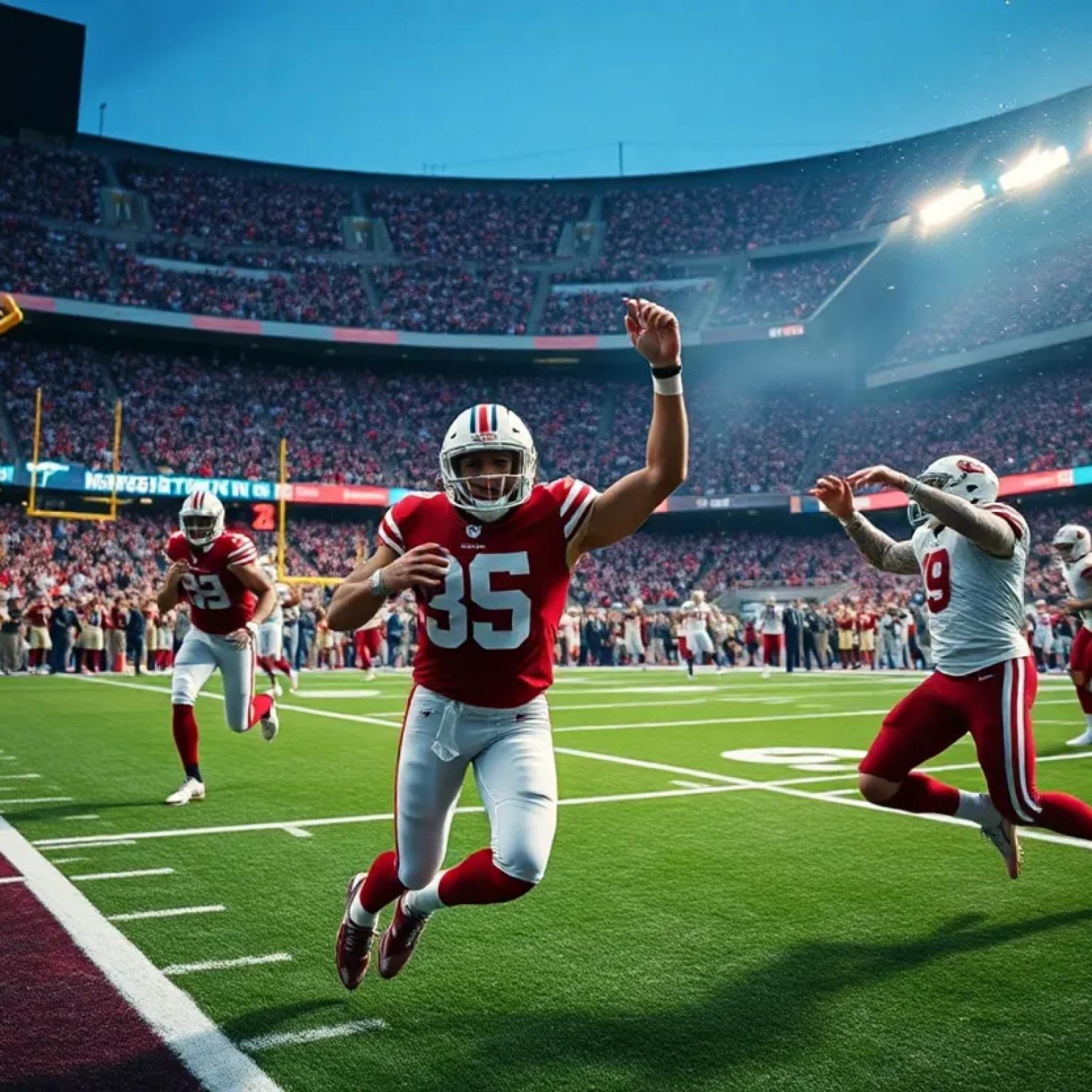 Texas Longhorns players celebrating their overtime victory over Mississippi State