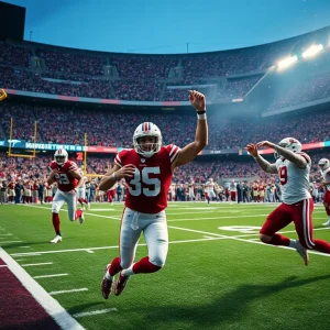 Texas Longhorns players celebrating their overtime victory over Mississippi State