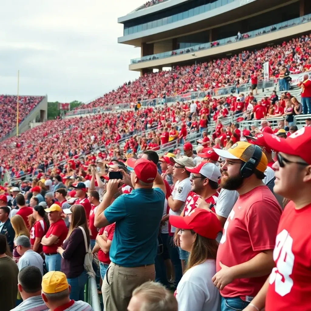 Fans cheering at the Texas Longhorns vs Mississippi State Bulldogs game