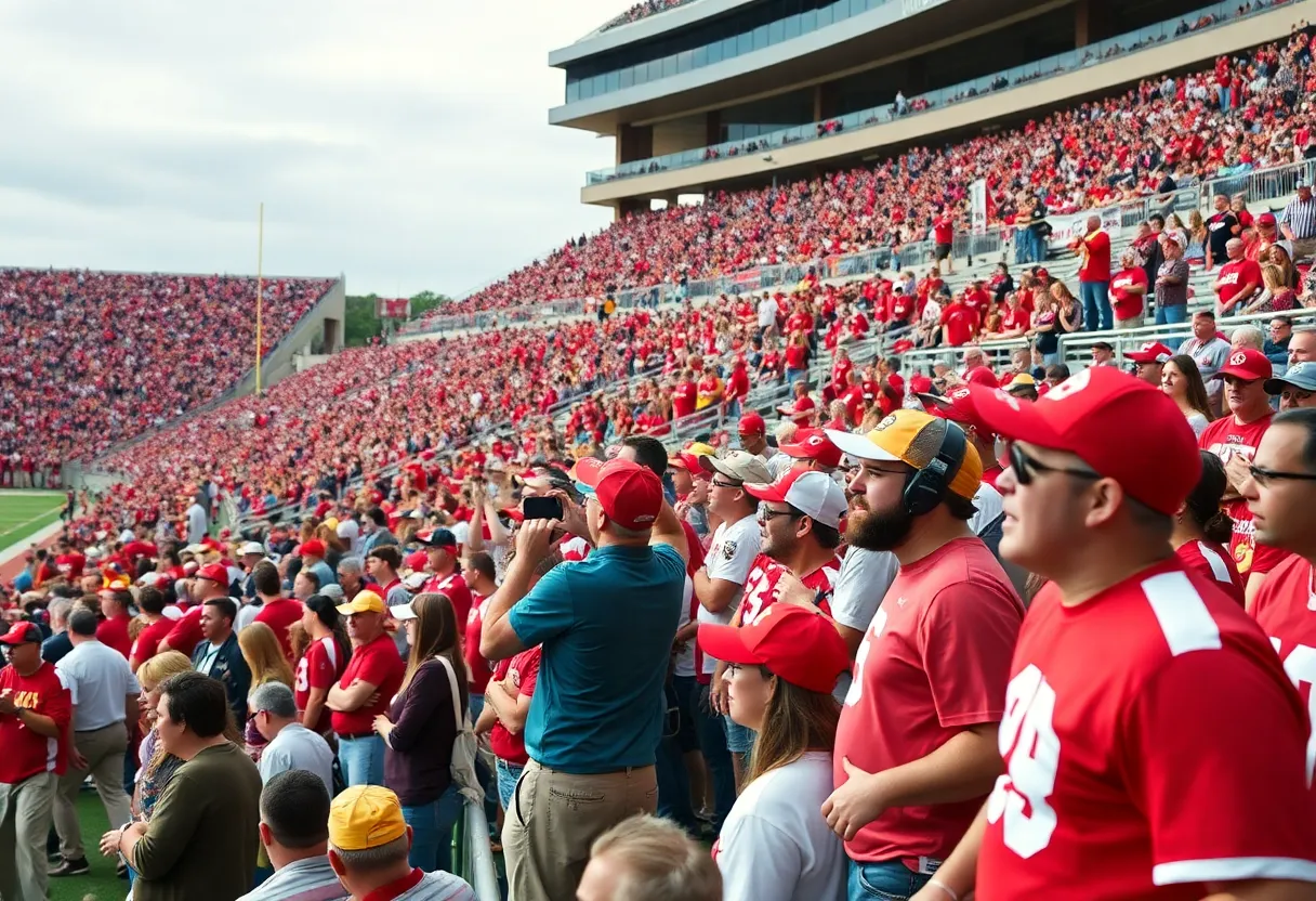 Fans cheering at the Texas Longhorns vs Mississippi State Bulldogs game