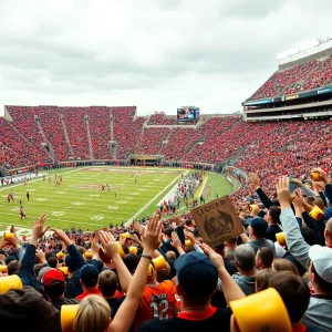 Crowd cheering at Davis Wade Stadium during Texas Longhorns vs Mississippi State game