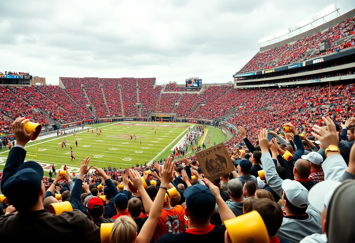 Crowd cheering at Davis Wade Stadium during Texas Longhorns vs Mississippi State game