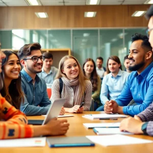 Students and faculty engaged in a Turning Point USA meeting at Taylor University.