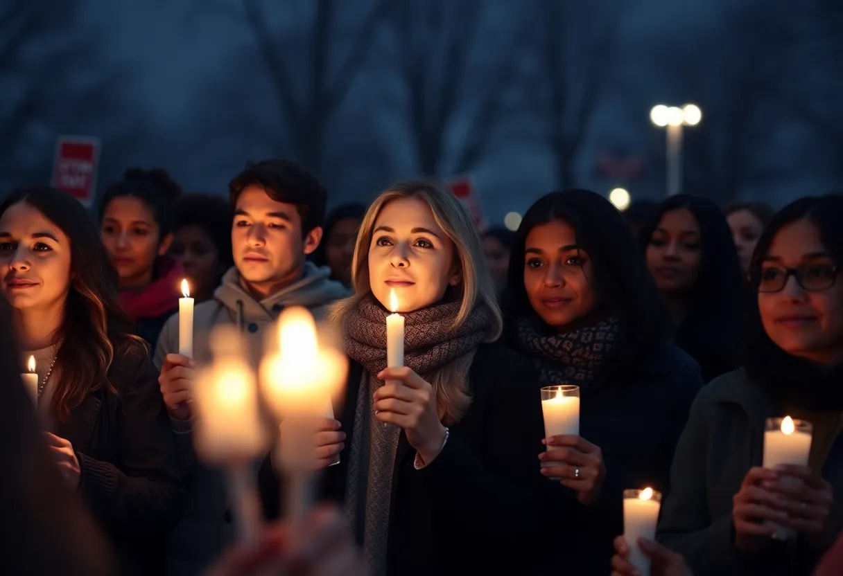 Community gathering during candlelight vigil for a political activist.