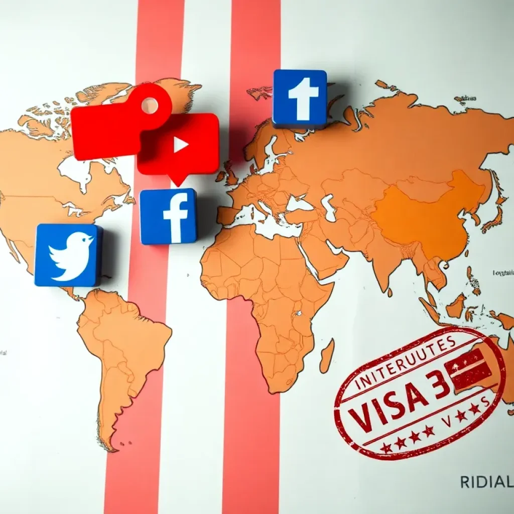 Conceptual image depicting visa revocation and social media tensions