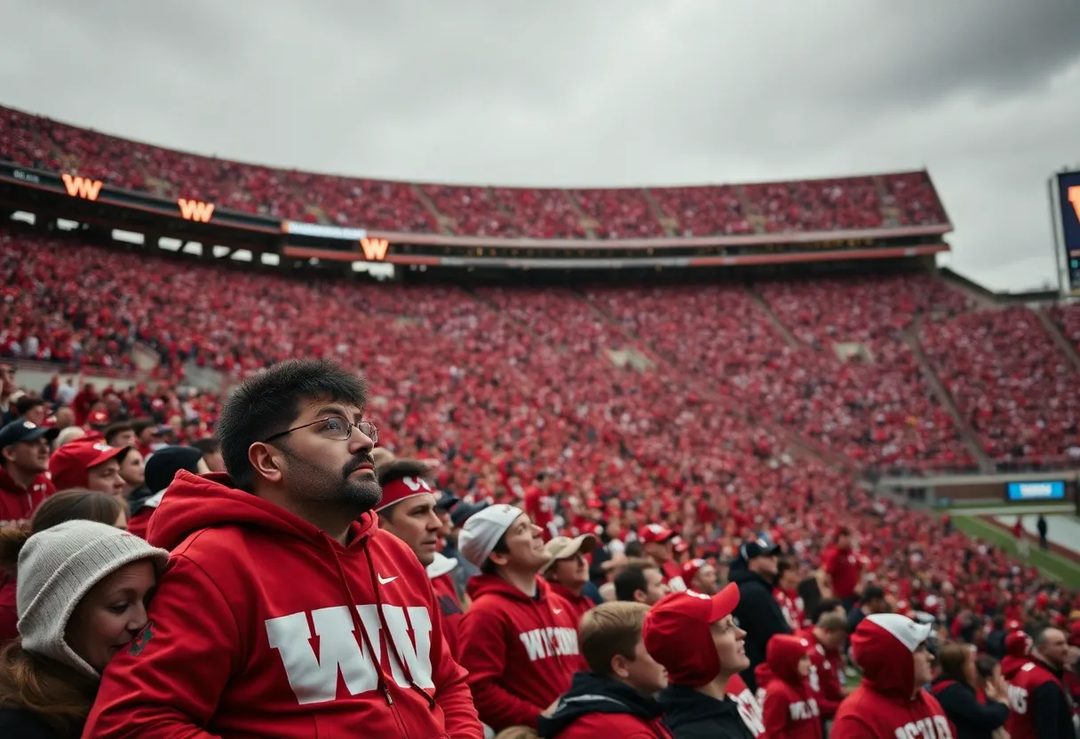 Wisconsin football fans expressing mixed emotions during a game